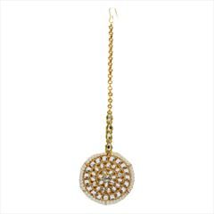 White and Off White color Mang Tikka in Brass studded with Kundan & Gold Rodium Polish : 1745087