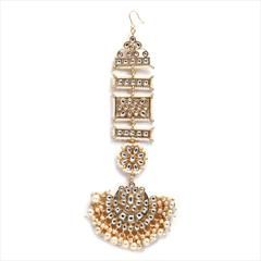 White and Off White color Mang Tikka in Brass studded with Kundan & Gold Rodium Polish : 1745088