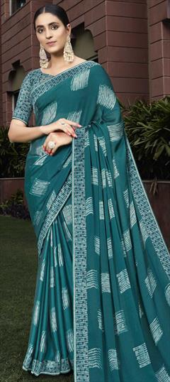 Casual, Party Wear Blue color Saree in Georgette fabric with Classic Printed work : 1745344