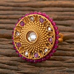 Pink and Majenta, White and Off White color Ring in Brass studded with Beads & Gold Rodium Polish : 1745454