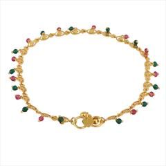 Green, Red and Maroon color Anklet in Brass studded with Beads & Gold Rodium Polish : 1745478