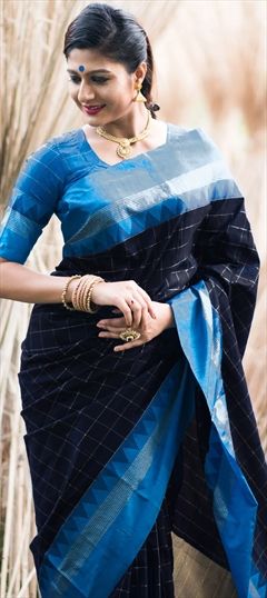 Traditional Blue color Saree in Raw Silk, Silk fabric with South Weaving work : 1745856