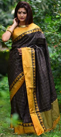 Traditional Black and Grey color Saree in Raw Silk, Silk fabric with South Weaving work : 1745859