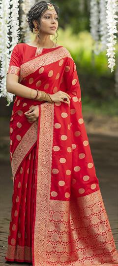 Traditional Red and Maroon color Saree in Art Silk, Silk fabric with South Weaving work : 1746070