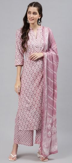 Festive, Party Wear Purple and Violet color Salwar Kameez in Cotton fabric with Palazzo Printed work : 1746078