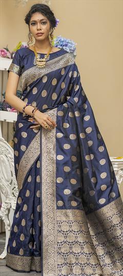 Traditional Blue color Saree in Art Silk, Silk fabric with Bengali, South Weaving work : 1746079