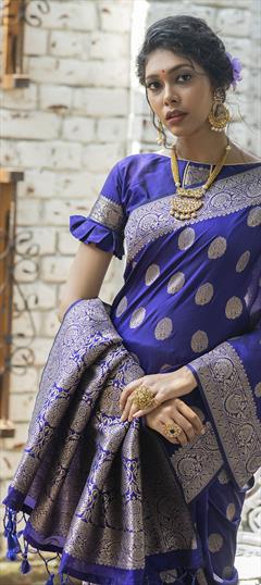 Traditional Blue color Saree in Art Silk, Silk fabric with South Weaving work : 1746081