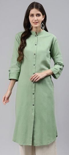 Casual Green color Kurti in Cotton fabric with Straight Gota Patti, Printed work : 1746103