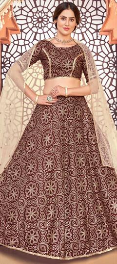 Engagement, Festive, Wedding Red and Maroon color Lehenga in Silk, Taffeta Silk fabric with A Line Bandhej, Foil Print, Lace work : 1746152