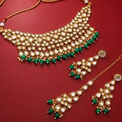 Green, White and Off White color Necklace in Metal Alloy studded with Kundan & Gold Rodium Polish : 1746567