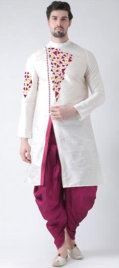 White and Off White color Dhoti Kurta in Dupion Silk fabric with Embroidered, Thread work : 1746599