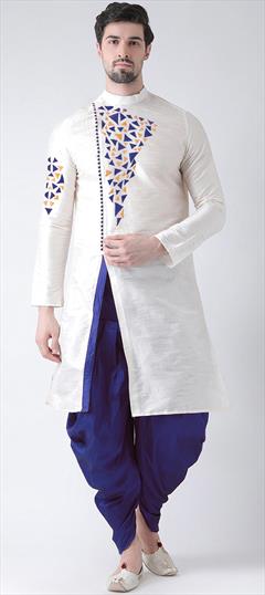 White and Off White color Dhoti Kurta in Dupion Silk fabric with Embroidered, Thread work : 1746601
