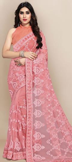 Festive, Party Wear Pink and Majenta color Saree in Net fabric with Classic Embroidered, Resham, Thread work : 1746706