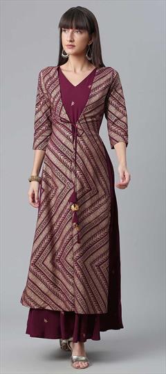 Casual Purple and Violet color Kurti in Crepe Silk fabric with A Line, Long Sleeve Printed work : 1746776