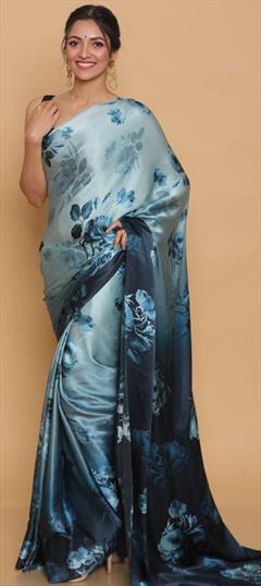 Casual, Traditional Blue color Saree in Satin Silk, Silk fabric with South Digital Print, Floral work : 1746831