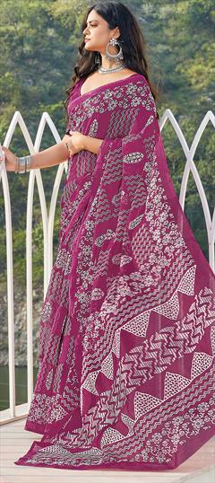 Casual, Traditional Pink and Majenta color Saree in Cotton fabric with Bengali Printed work : 1746933