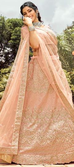 Bridal, Reception, Wedding Pink and Majenta color Lehenga in Organza Silk fabric with A Line Resham, Thread, Zari work : 1747130