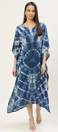 Blue color Kaftan in Rayon fabric with Printed, Tye n Dye work : 1747631