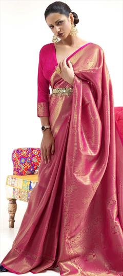 Traditional Pink and Majenta color Saree in Handloom fabric with Bengali Weaving work : 1747771