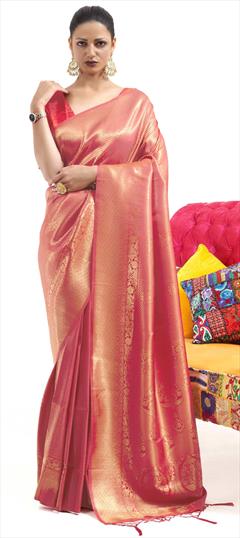 Traditional Pink and Majenta color Saree in Handloom fabric with Bengali Weaving work : 1747774