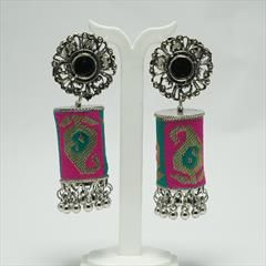 Pink and Majenta color Earrings in Metal Alloy studded with Beads & Silver Rodium Polish : 1747830