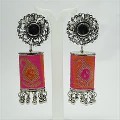 Orange, Pink and Majenta color Earrings in Metal Alloy studded with Beads & Silver Rodium Polish : 1747832