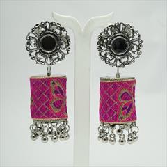 Pink and Majenta, Purple and Violet color Earrings in Metal Alloy studded with Beads & Silver Rodium Polish : 1747833