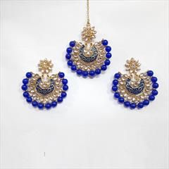 Blue color Mang Tikka in Metal Alloy studded with Beads & Gold Rodium Polish : 1747845