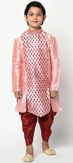Pink and Majenta color Boys Dhoti Kurta in Dupion Silk fabric with Printed work : 1747848