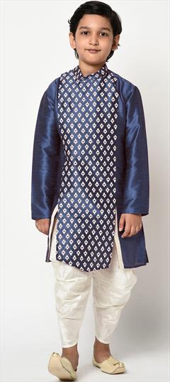Blue color Boys Dhoti Kurta in Dupion Silk fabric with Printed work : 1747857