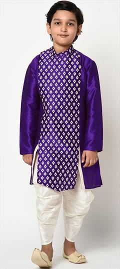 Purple and Violet color Boys Dhoti Kurta in Dupion Silk fabric with Printed work : 1747859