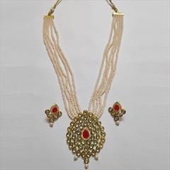 Green, Red and Maroon color Necklace in Metal Alloy studded with CZ Diamond, Pearl & Gold Rodium Polish : 1747875