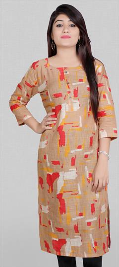 Casual Multicolor color Kurti in Cotton fabric with Long Sleeve, Straight Printed work : 1748003