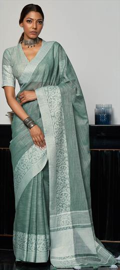 Traditional Blue color Saree in Linen fabric with Bengali Weaving work : 1748469