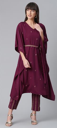 Party Wear Purple and Violet color Tunic with Bottom in Crepe Silk fabric with Thread work : 1748498