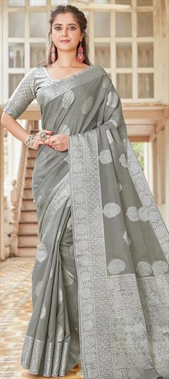 Traditional Black and Grey color Saree in Linen fabric with Bengali Weaving work : 1748503