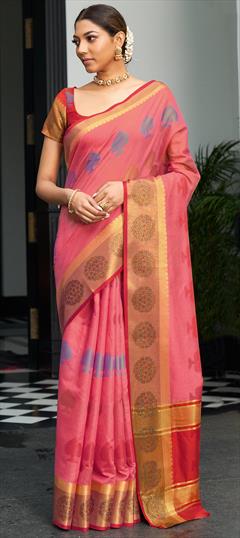 Traditional Pink and Majenta color Saree in Handloom fabric with Bengali Weaving work : 1748508