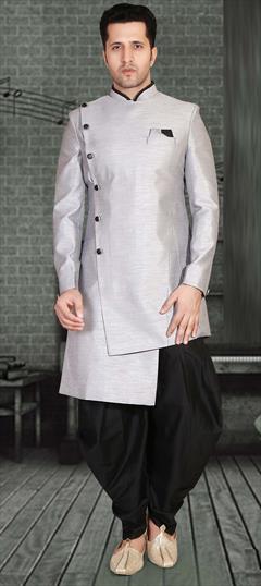 Silver color IndoWestern Dress in Art Silk fabric with Thread work : 1748893