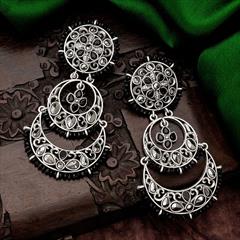 Black and Grey color Earrings in Metal Alloy studded with Kundan & Silver Rodium Polish : 1749136