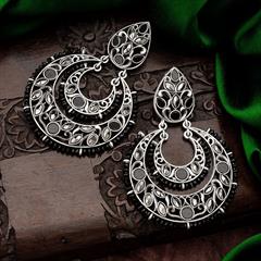 Black and Grey color Earrings in Metal Alloy studded with Kundan & Silver Rodium Polish : 1749138