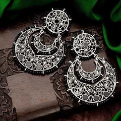 Black and Grey color Earrings in Metal Alloy studded with Kundan & Silver Rodium Polish : 1749140