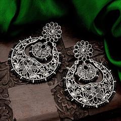 Black and Grey color Earrings in Metal Alloy studded with Kundan & Silver Rodium Polish : 1749141