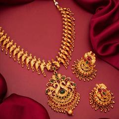 Red and Maroon color Necklace in Metal Alloy studded with CZ Diamond & Gold Rodium Polish : 1749172