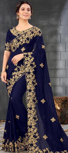 Traditional Blue color Saree in Art Silk, Silk fabric with South Embroidered, Thread, Zari work : 1749969