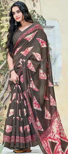 Casual, Traditional Beige and Brown color Saree in Cotton fabric with South Printed work : 1750074