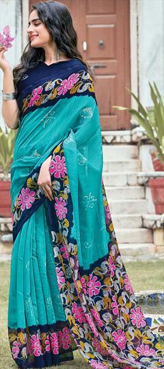 Casual, Traditional Blue color Saree in Cotton fabric with South Printed work : 1750076