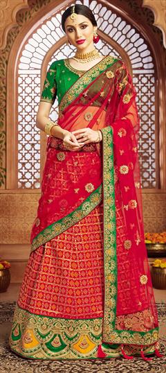 Engagement, Festive, Wedding Pink and Majenta color Lehenga in Patola Silk fabric with A Line Border, Embroidered, Resham, Stone, Thread, Zari work : 1750553