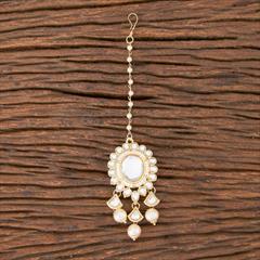 White and Off White color Mang Tikka in Brass studded with Pearl & Gold Rodium Polish : 1750775