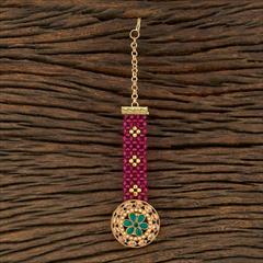 Green, Pink and Majenta color Mang Tikka in Brass studded with CZ Diamond & Gold Rodium Polish : 1750783