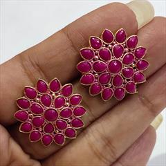 Pink and Majenta color Earrings in Metal Alloy studded with Artificial & Gold Rodium Polish : 1751198